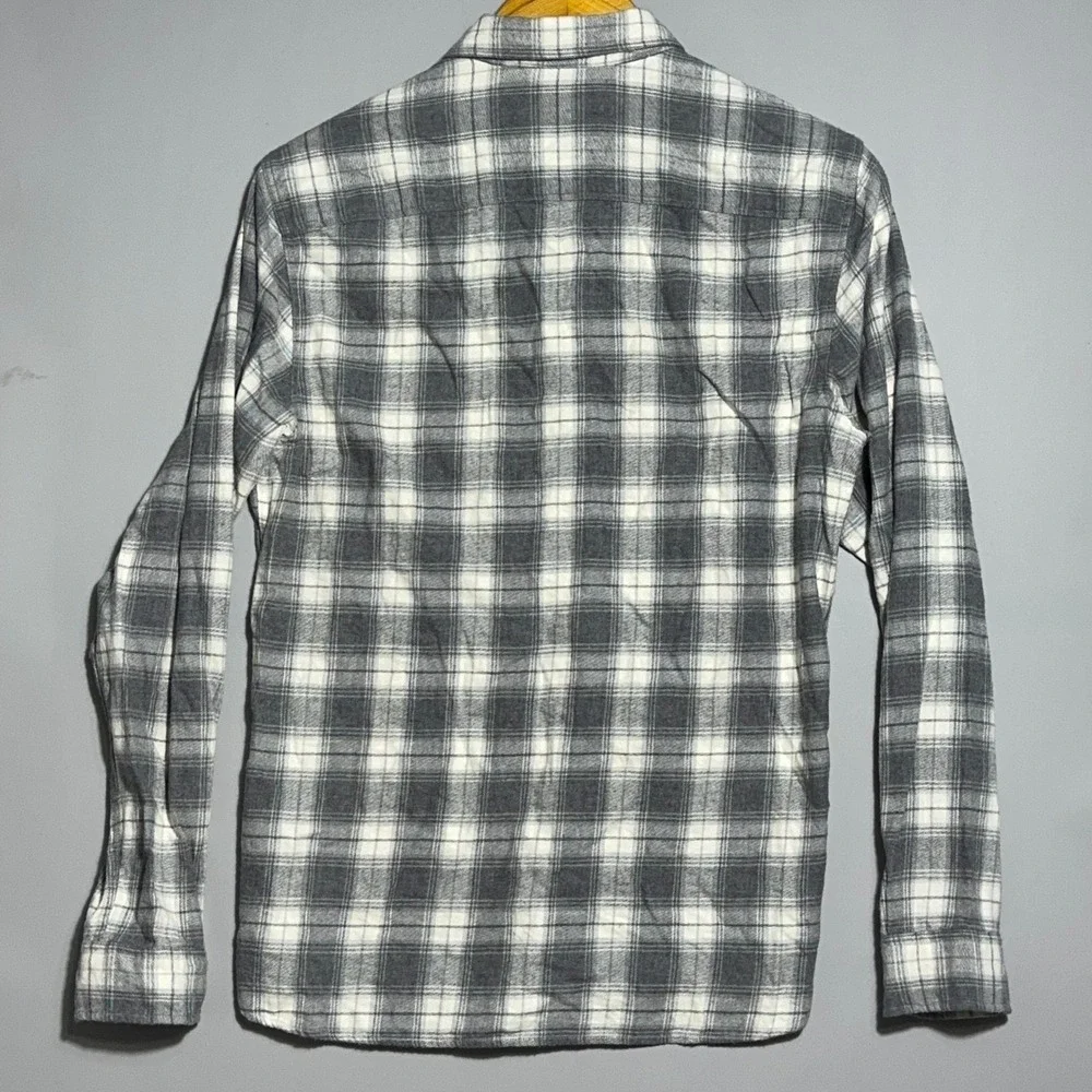 AllSaints Slim Fit Shirt Mens Size Medium Cotton Plaid Grey Flannel Button Down